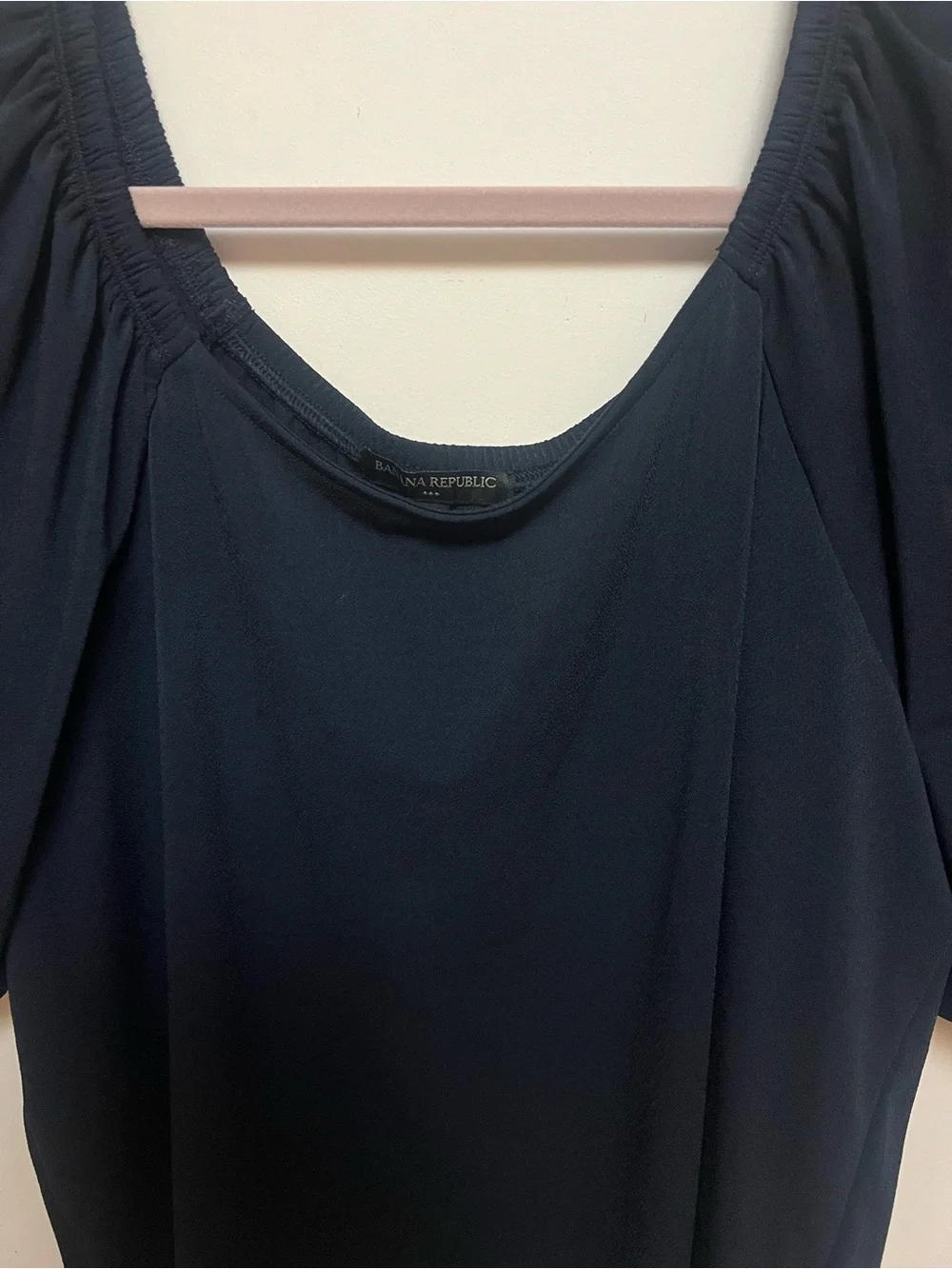 Banana Republic Navy Puff Sleeve Scoop Neck Blouse Size L